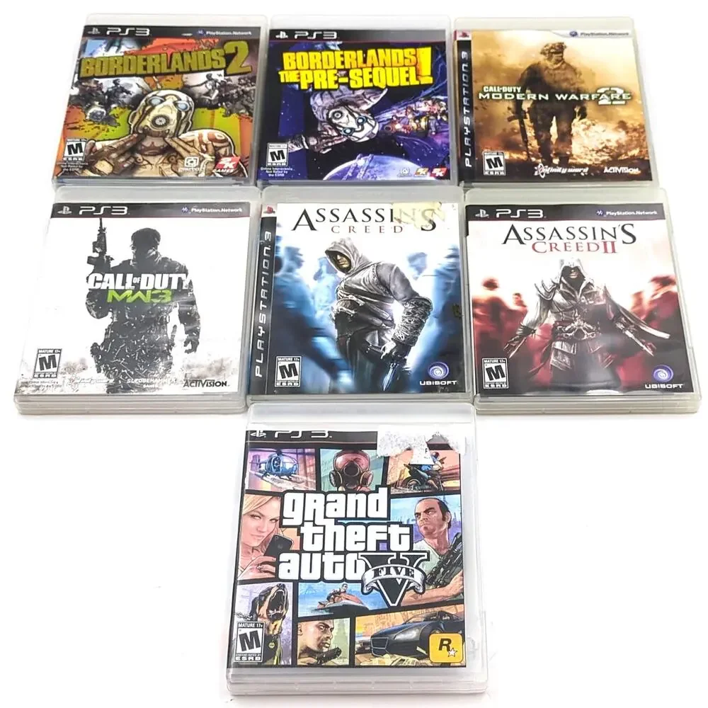 7 Sony PS3 Game Lot Borderlands Call of Duty Assassin's Creed Grand Theft Auto V
